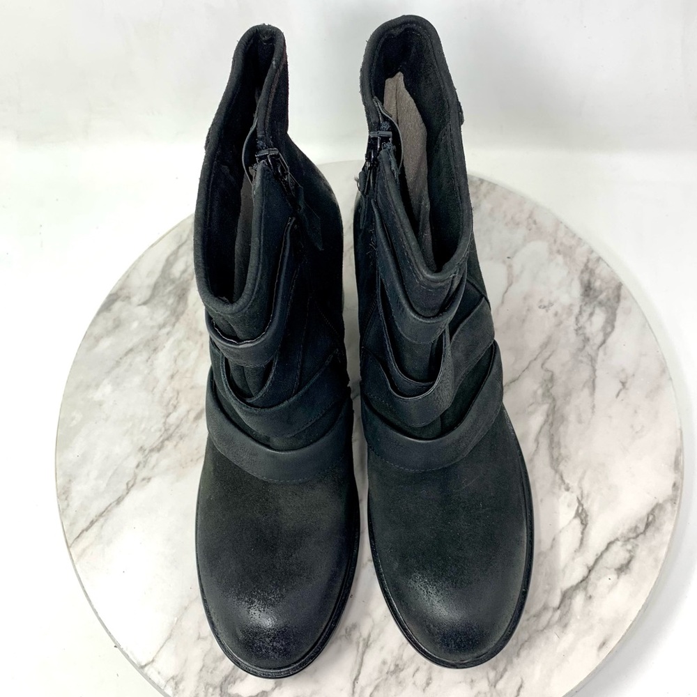 Miz Mooz Jalissa Black Leather Strappy Booties 40 Goth Moto Edgy Comfy Bohemian - Picture 6 of 16